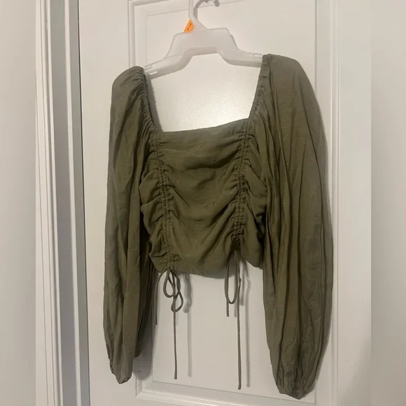 Hyfve Olive Green Balloon Sleeve Top | m - Picture 2 of 7